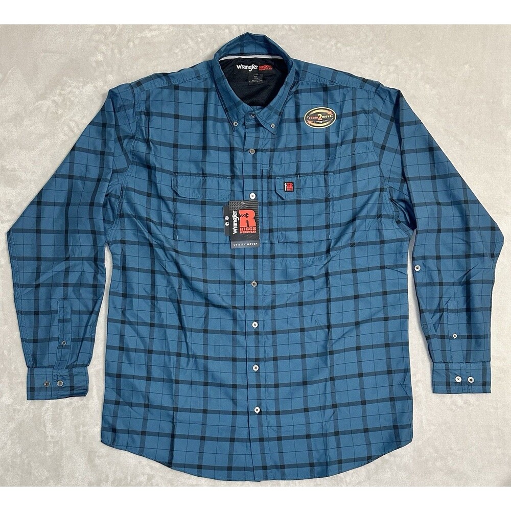 NWT Wrangler RIGGS Workwear Men's XLT Technical Work Shirt Blue Plaid Room2Move